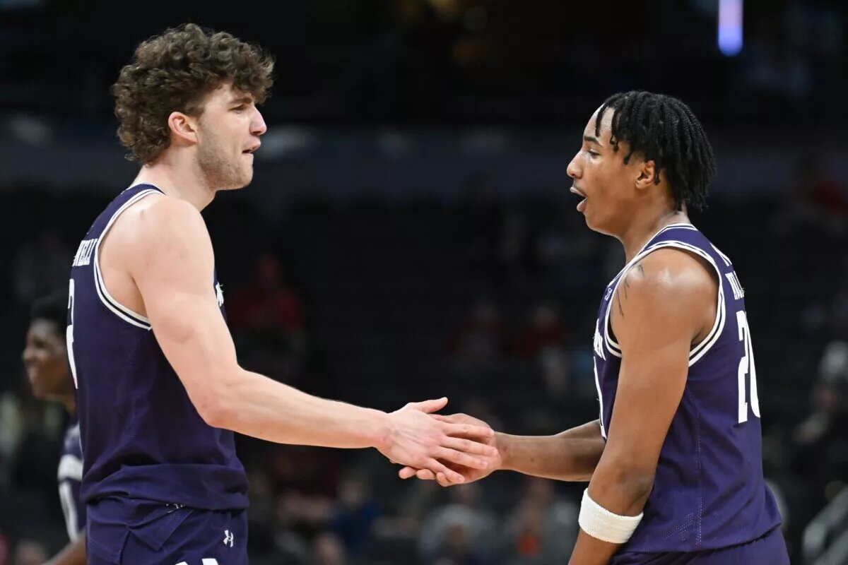 Northwestern Basketball players Nick Martinelli and Justin Mullins