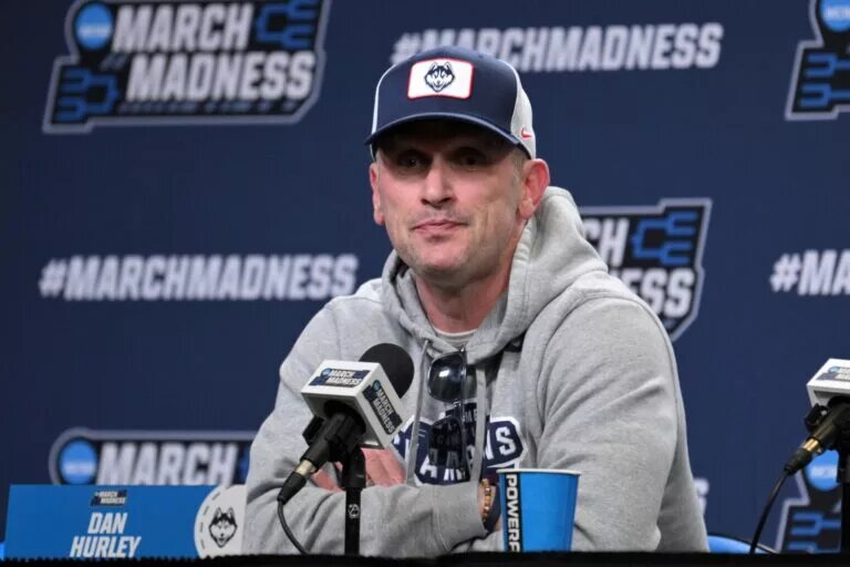 Mar 20, 2025; Raleigh, NC, USA; UConn basketball head coach Dan Hurley during the NCAA pre tournament press conference at Lenovo Center. Mandatory Credit: Zachary Taft-Imagn Images
