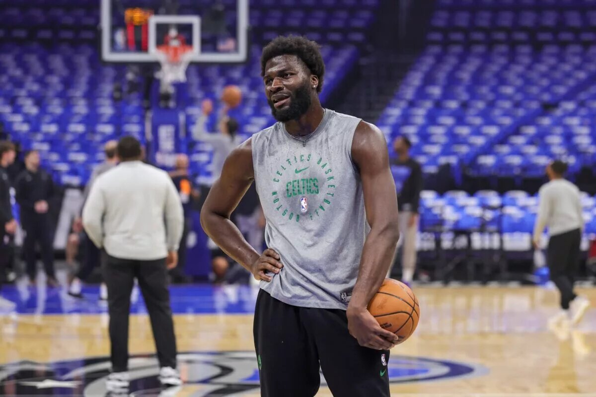 Apr 25, 2025; Orlando, Florida, USA; Boston Celtics center Neemias Queta (88) warms up before game three of first round for the 2024 NBA Playoffs against the Orlando Magic at Kia Center. Mandatory Credit: Mike Watters-Imagn Images