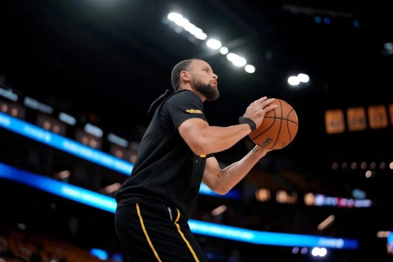 May 2, 2025; San Francisco, California, USA; Golden State Warriors guard Stephen Curry (30) shoots the ball during warmups against the Houston Rockets before the start of game six of the first round for the 2025 NBA Playoffs at Chase Center. Mandatory Credit: Cary Edmondson-Imagn Images