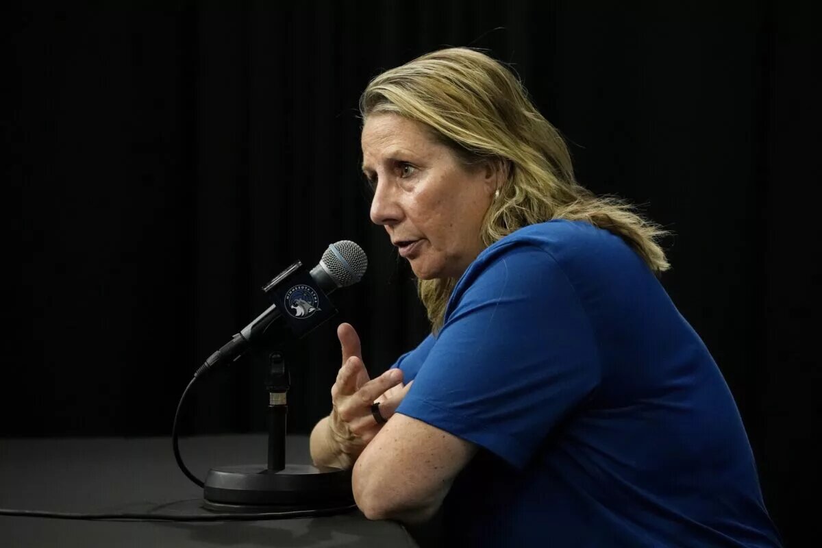 Jul 27, 2025; Minneapolis, Minnesota, USA; Minnesota Lynx head coach Cheryl Reeve talks with the media before the game against the Atlanta Dream at Target Center. Mandatory Credit: Bruce Kluckhohn-Imagn Images