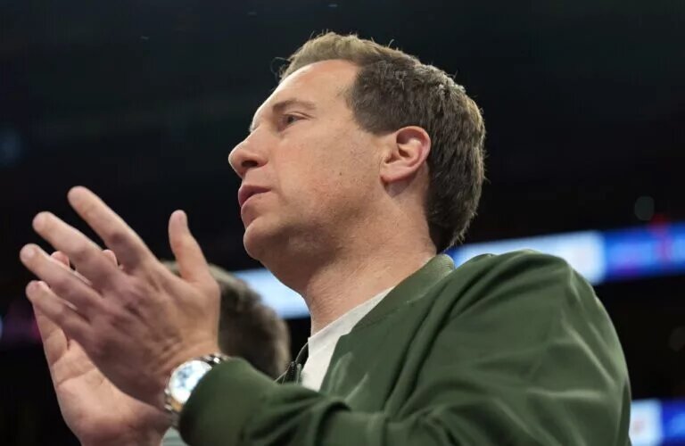 Feb 29, 2024; Phoenix, Arizona, USA; Phoenix Suns owner Matt Ishbia reacts against the Houston Rockets during the second half at Footprint Center. Mandatory Credit: Joe Camporeale-USA TODAY Sports