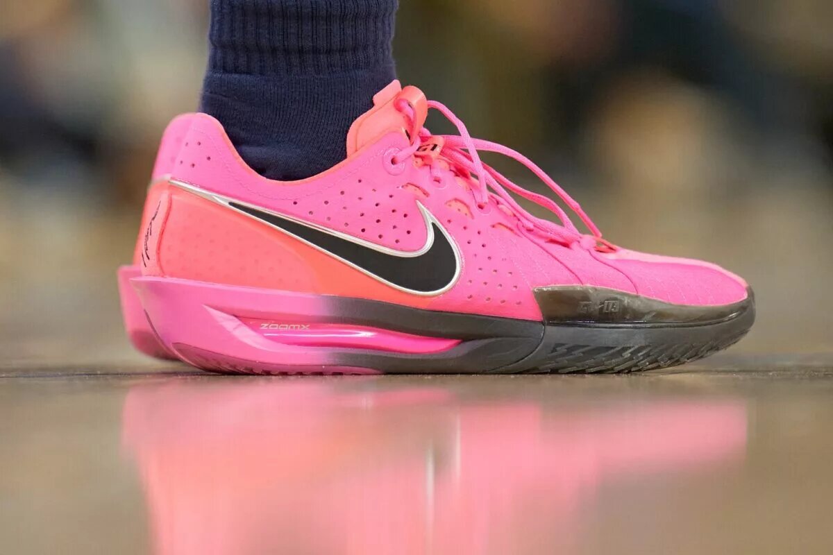 Jan 18, 2025; San Francisco, California, USA; The shoe of Washington Wizards guard Jordan Poole (13) during the first quarter against the Golden State Warriors at Chase Center. Mandatory Credit: Robert Edwards-Imagn Images