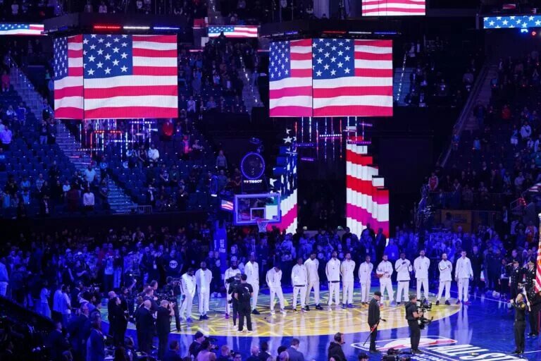 NBA players being introduced ahead of NBA All-Star Game