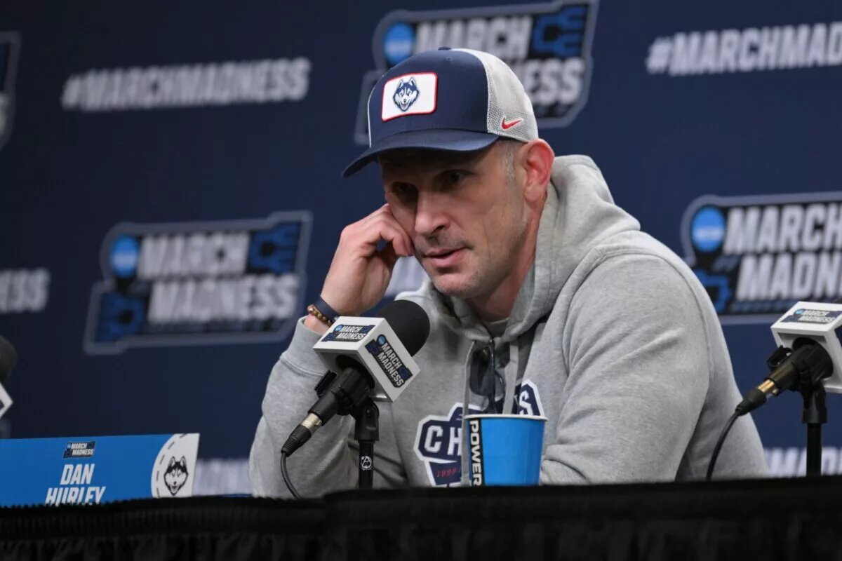 Mar 20, 2025; Raleigh, NC, USA; UConn basketball head coach Dan Hurley during the NCAA pre tournament press conference at Lenovo Center. Mandatory Credit: Zachary Taft-Imagn Images