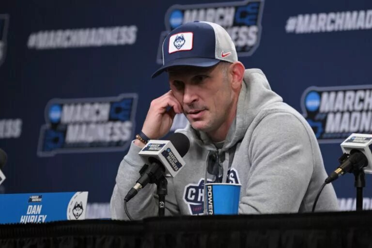 Mar 20, 2025; Raleigh, NC, USA; UConn basketball head coach Dan Hurley during the NCAA pre tournament press conference at Lenovo Center. Mandatory Credit: Zachary Taft-Imagn Images