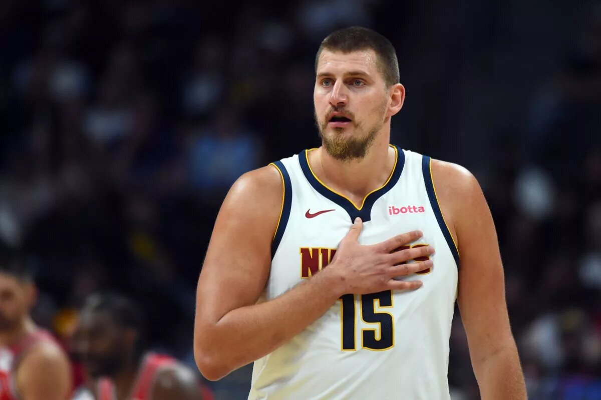 Denver Nuggets center Nikola Jokic (15) during the first half against the Chicago Bulls at Ball Arena.