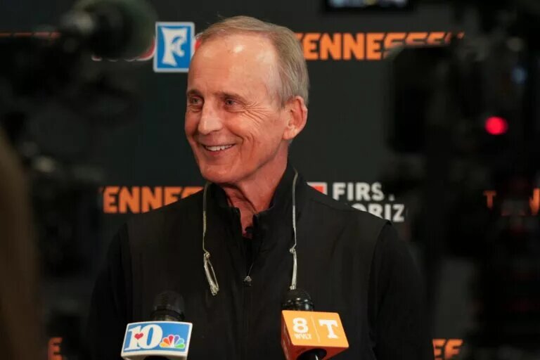Tennessee basketball coach Rick Barnes answers questions to media on September 23, 2025, in Knoxville, Tennessee.