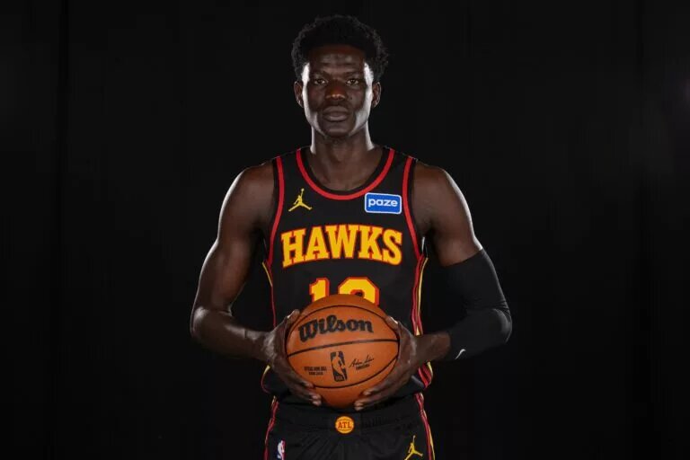 Atlanta Hawks forward Mouhamed Gueye (18) poses for a photo during Media Day.