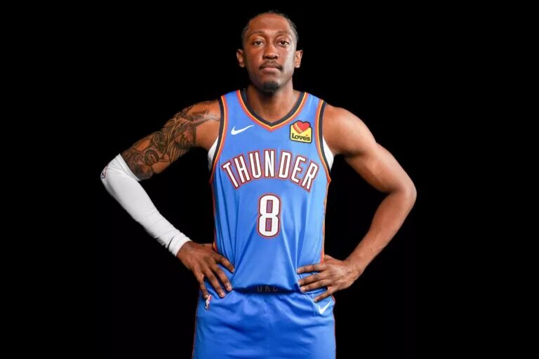 Oklahoma forward Jalen Williams (8) poses for a photo shoot during Thunder media day at Paycom Center in Oklahoma City on Monday, Sept. 29, 2025.