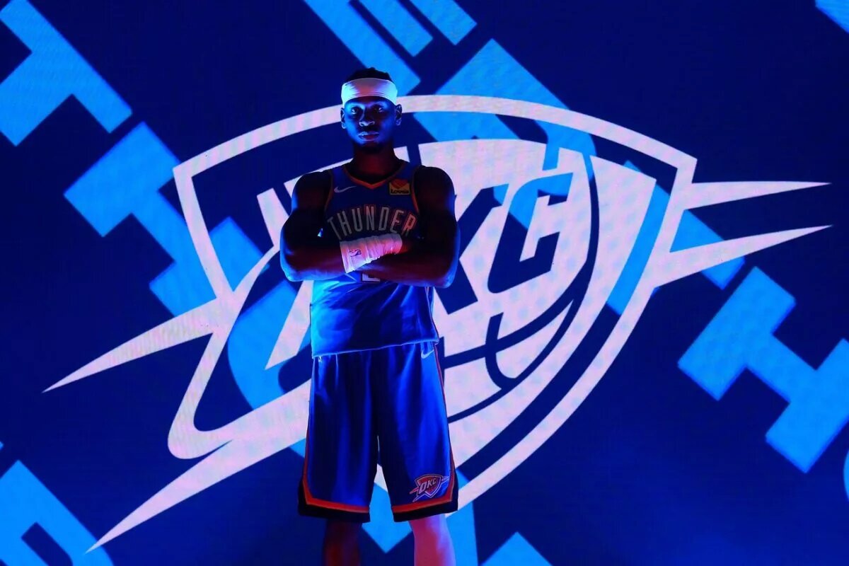 Shai Gilgeous-Alexander (2) during the Thunder Media Day for the 25-26 NBA season at the Paycom Center Monday, Sept. 29, 2025.