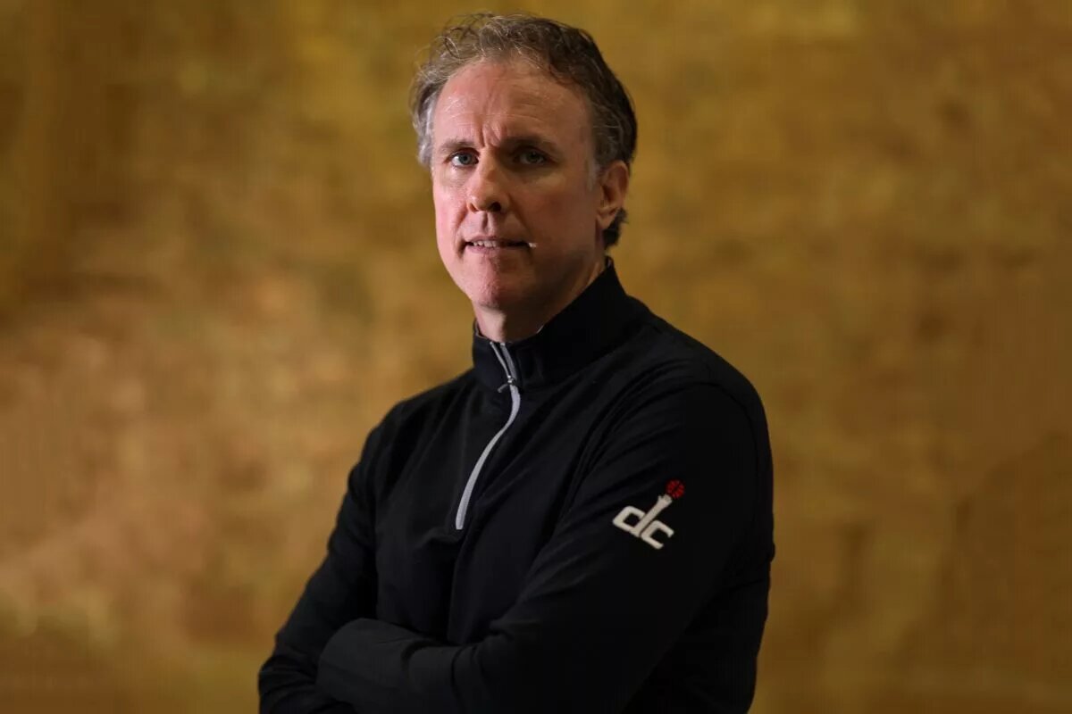 Sep 29, 2025; Washington, DC, USA; Washington Wizards head coach Brian Keefe poses for a portrait during Wizards Media Day at CareFirst Arena. Mandatory Credit: Geoff Burke-Imagn Images