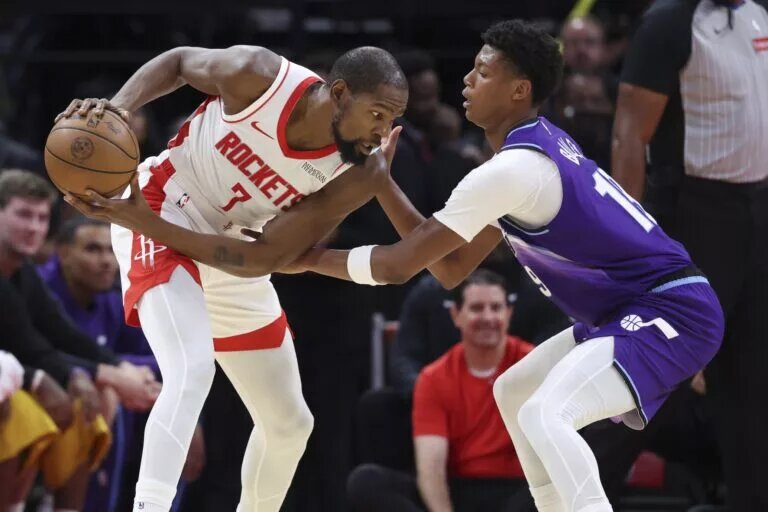 Houston Rockets forward Kevin Durant and Utah Jazz forward Ace Bailey