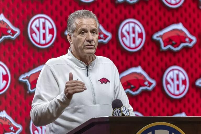 Oct 14, 2025; Birmingham, AL, USA; Arkansas Razorbacks head coach John Calipari talks with the media during SEC Media Days at Grand Bohemian Hotel. Mandatory Credit: Vasha Hunt-Imagn Images