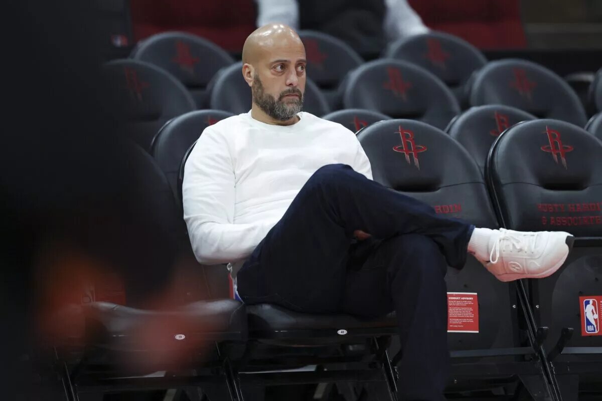 Dec 1, 2024; Houston, Texas, USA; Houston Rockets general manager Rafael Stone watches during practice before the game against the Oklahoma City Thunder at Toyota Center. Mandatory Credit: Troy Taormina-Imagn Images