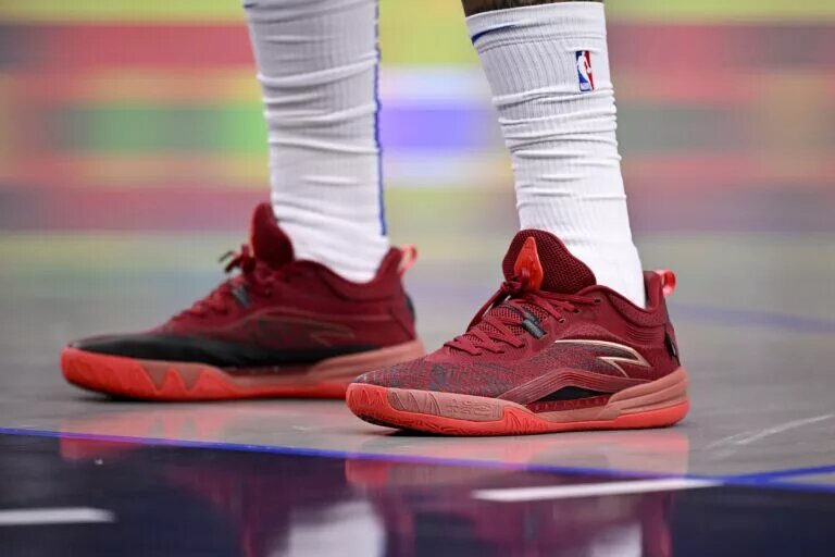 Jan 27, 2025; Dallas, Texas, USA; A view of the shoes of Dallas Mavericks center Daniel Gafford (21) during the game against the Washington Wizards at the American Airlines Center. Mandatory Credit: Jerome Miron-Imagn Images