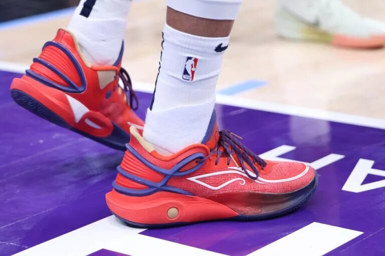 Mar 2, 2025; Salt Lake City, Utah, USA; A general view of the shoes worn by New Orleans Pelicans guard CJ McCollum during the second half of a game against the Utah Jazz at Delta Center. Mandatory Credit: Rob Gray-Imagn Images