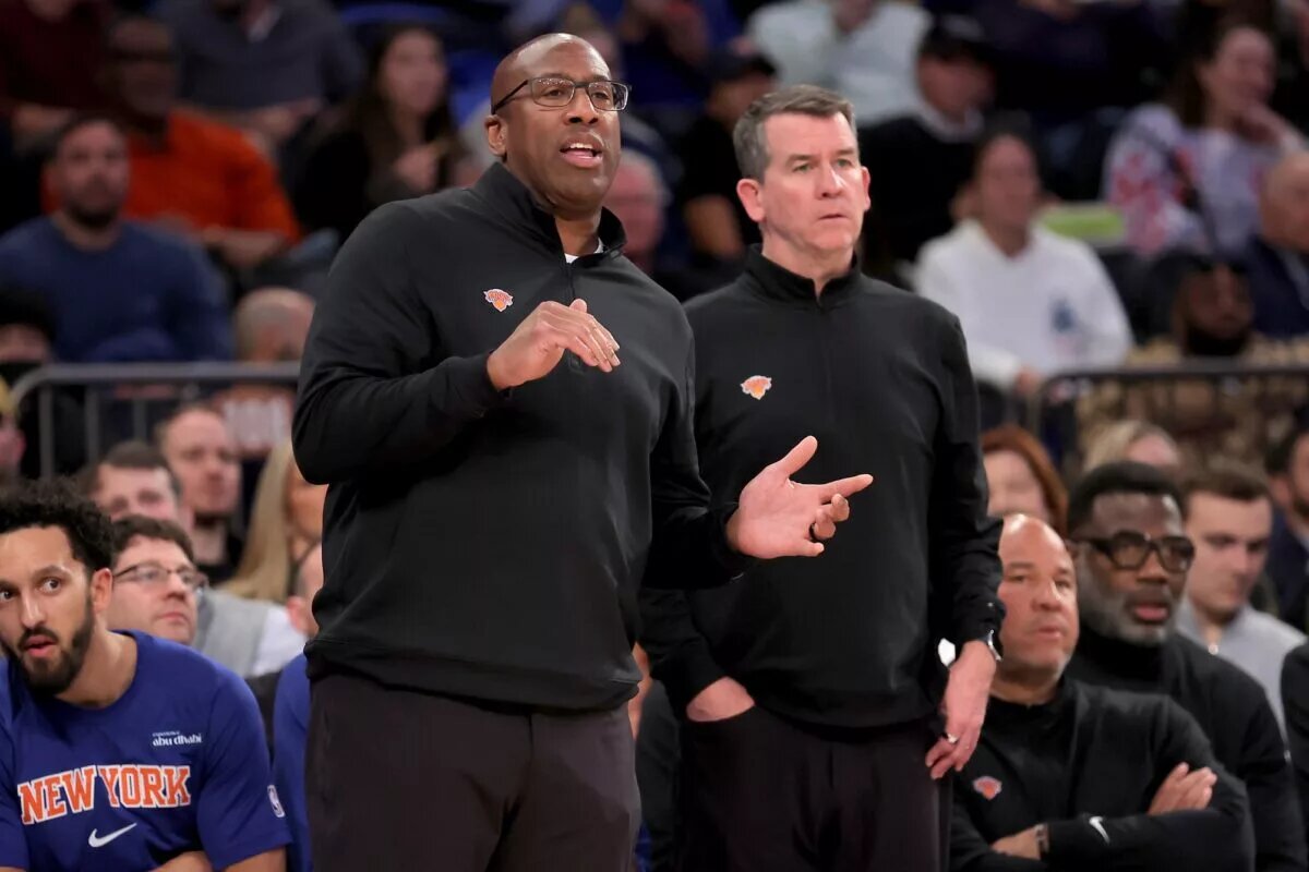 Nov 5, 2025; New York, New York, USA; New York Knicks head coach Mike Brown coaches against the Minnesota Timberwolves during the second quarter at Madison Square Garden. Mandatory Credit: Brad Penner-Imagn Images