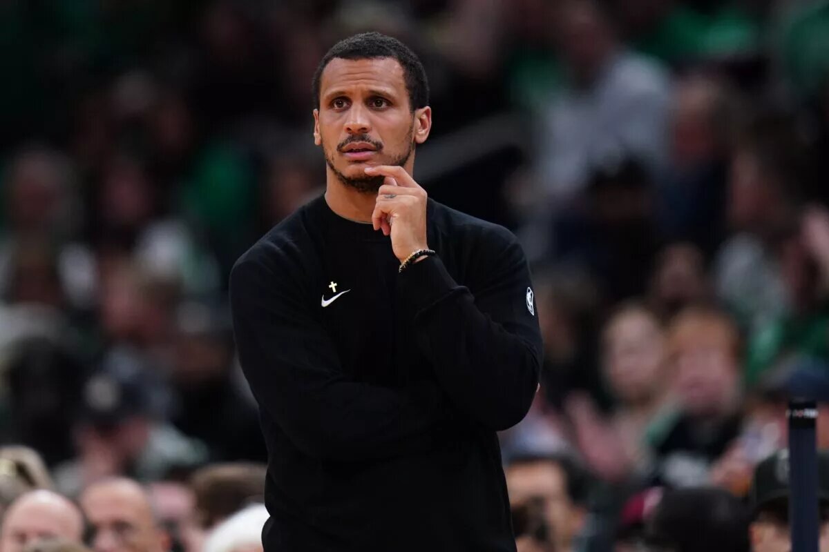 Boston Celtics Head Coach Joe Mazzulla watches from the sideline as they take on the Washington Wizards at TD Garden.