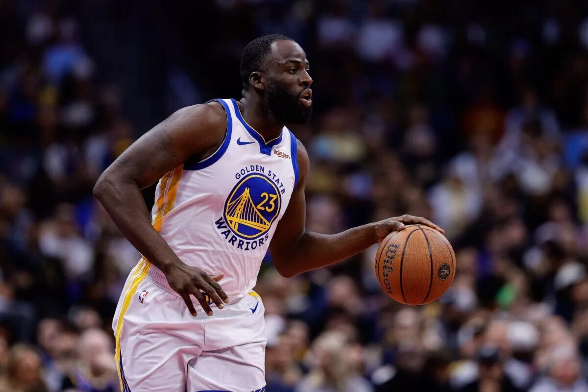 Nov 7, 2025; Denver, Colorado, USA; Golden State Warriors forward Draymond Green (23) in the second quarter against the Denver Nuggets at Ball Arena. Mandatory Credit: Isaiah J. Downing-Imagn Images