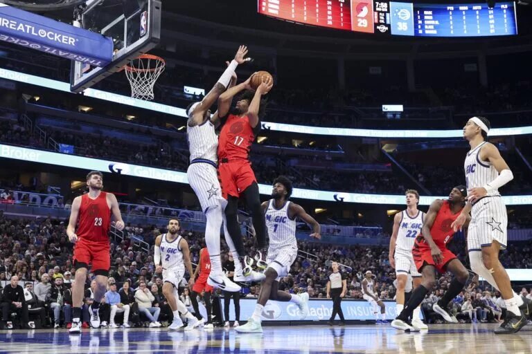 Nov 10, 2025; Orlando, Florida, USA; Portland Trail Blazers guard Shaedon Sharpe (17) drives to the basket against the Orlando Magic in the second quarter at Kia Center. Mandatory Credit: Nathan Ray Seebeck-Imagn Images