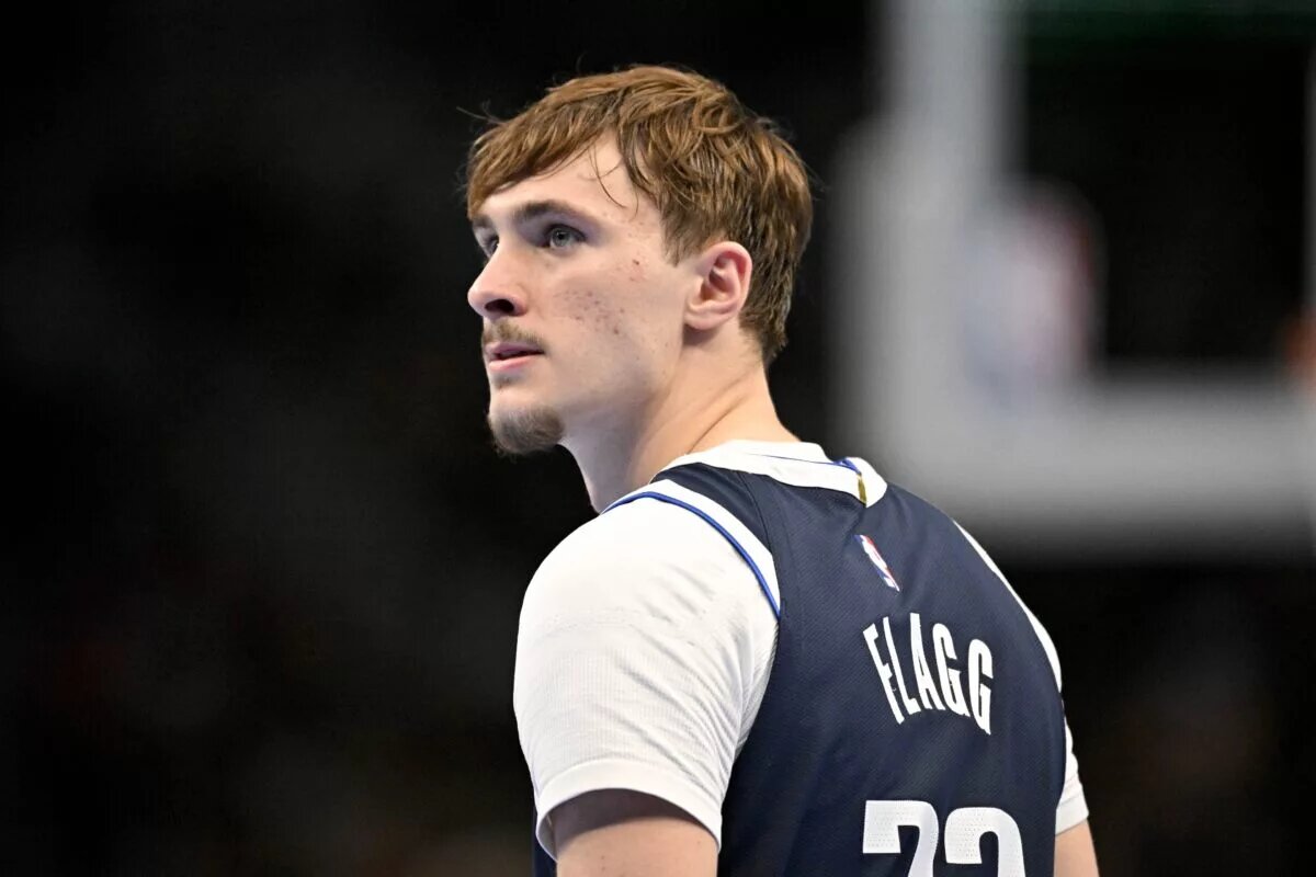 Nov 21, 2025; Dallas, Texas, USA; Dallas Mavericks forward Cooper Flagg (32) looks on during the second half against the New Orleans Pelicans at the American Airlines Center. Mandatory Credit: Jerome Miron-Imagn Images