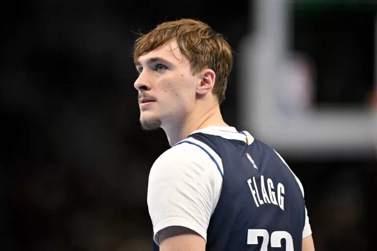 Nov 21, 2025; Dallas, Texas, USA; Dallas Mavericks forward Cooper Flagg (32) looks on during the second half against the New Orleans Pelicans at the American Airlines Center. Mandatory Credit: Jerome Miron-Imagn Images