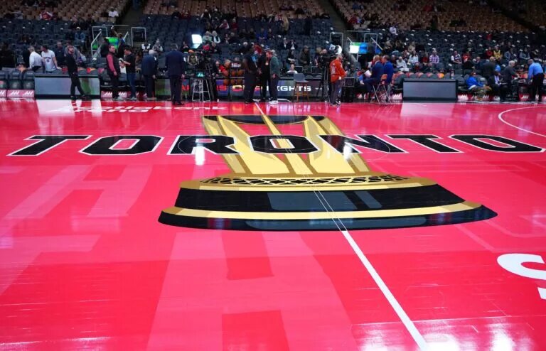 Nov 26, 2025; Toronto, Ontario, CAN; A general view of the floor for the NBA Cup game before the game between the Indiana Pacers and the Toronto Raptors at Scotiabank Arena. Mandatory Credit: Nick Turchiaro-Imagn Images