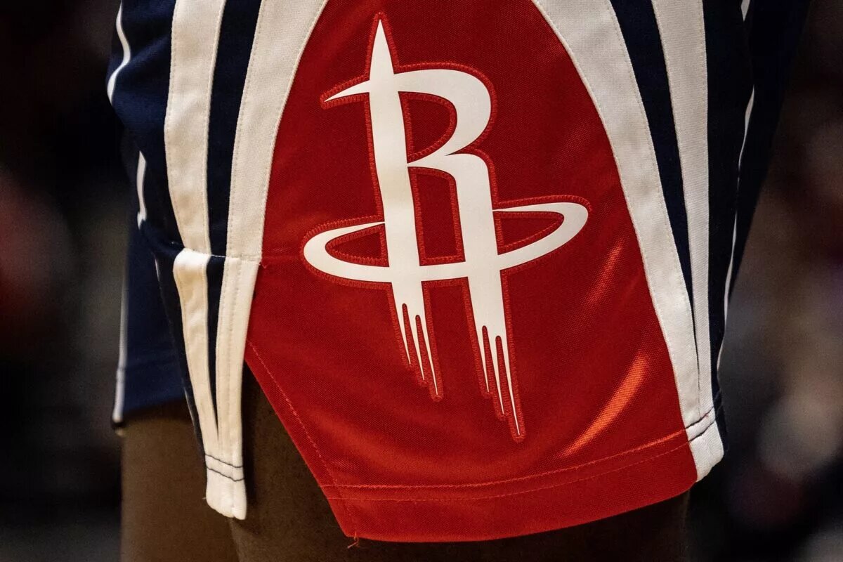 Mar 31, 2023; Houston, Texas, USA; A detail of the Houston Rockets logo on the side of Houston Rockets forward Tari Eason (17) shorts as he plays against the Detroit Pistons in the second quarter at Toyota Center. Mandatory Credit: Thomas Shea-USA TODAY Sports