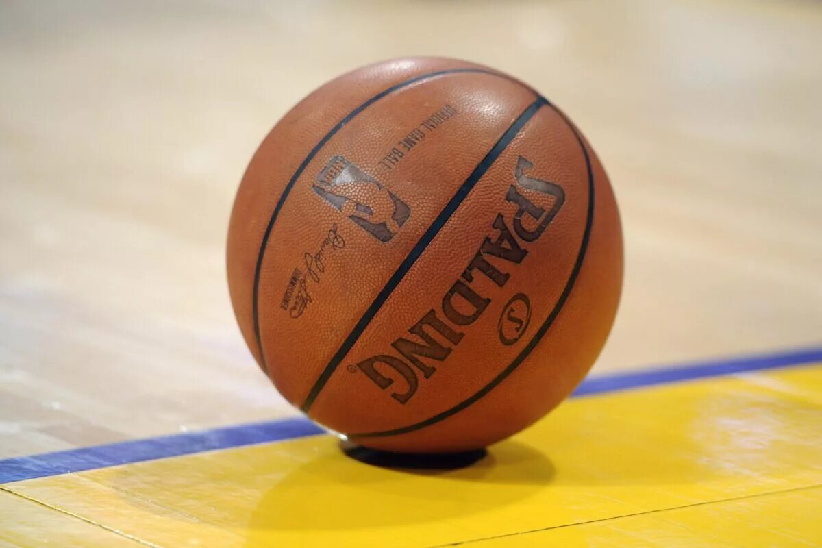 Spalding NBA basketball on the court during the game between the Los Angeles Clippers and Los Angeles Lakers at the Staples Center.