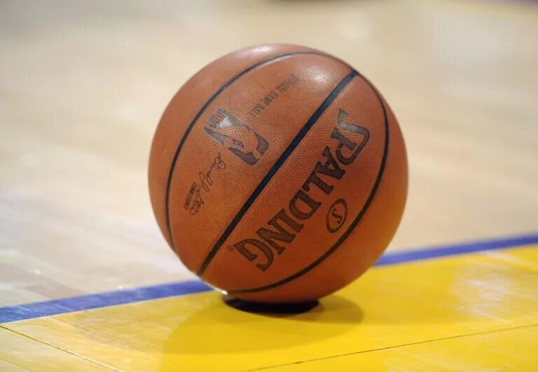 Spalding NBA basketball on the court during the game between the Los Angeles Clippers and Los Angeles Lakers at the Staples Center.