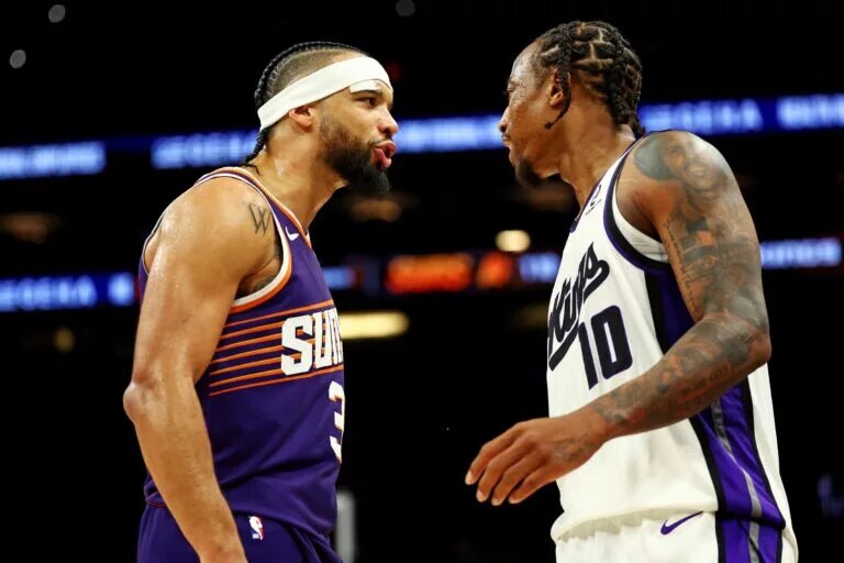 Phoenix Suns forward Dillon Brooks trash talks Sacramento Kings forward DeMar DeRozan