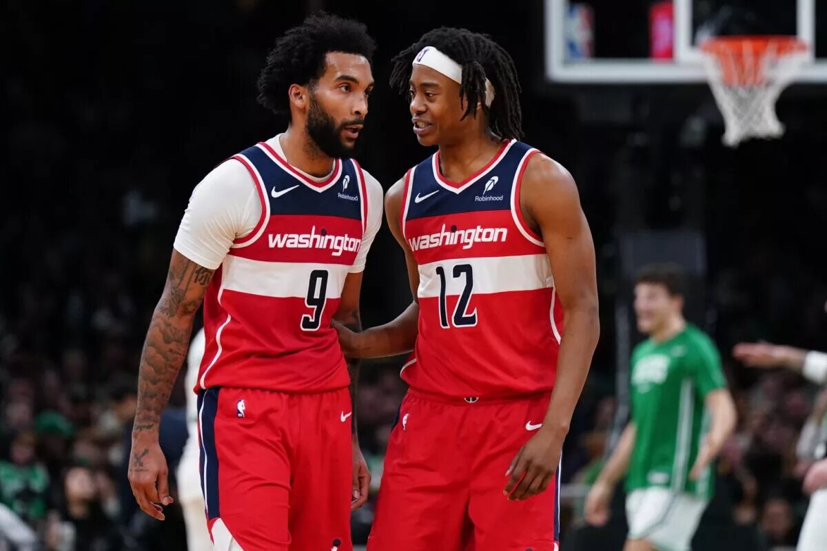Washington Wizards forward Justin Champagnie and guard Tre Johnson side by side