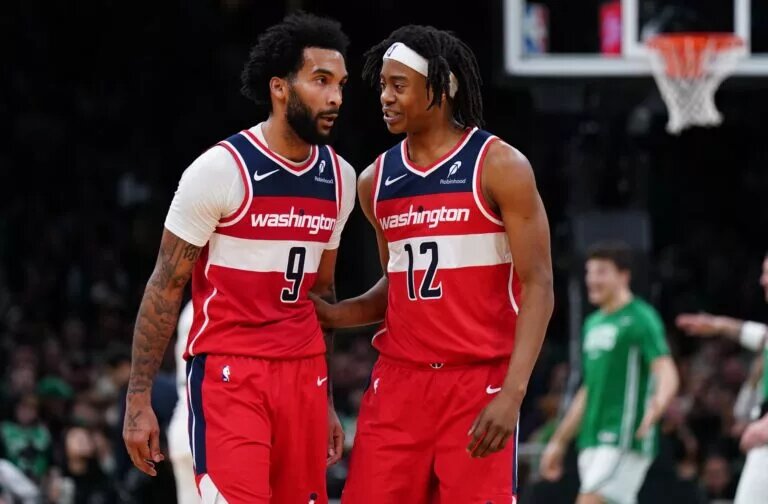 Washington Wizards forward Justin Champagnie and guard Tre Johnson side by side