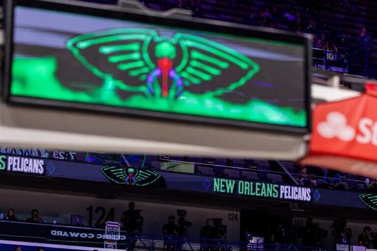 New Orleans Pelicans logo on jumbotron