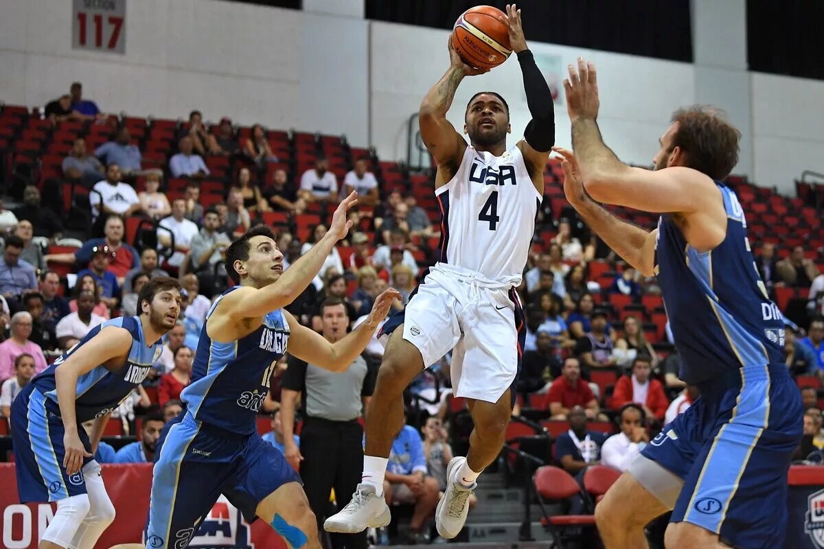 Team USA guard Frank Mason III (4) shoots against Uraguay during the first half of a FIBA World Cup Qualifying basketball game