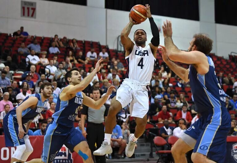 Team USA guard Frank Mason III (4) shoots against Uraguay during the first half of a FIBA World Cup Qualifying basketball game