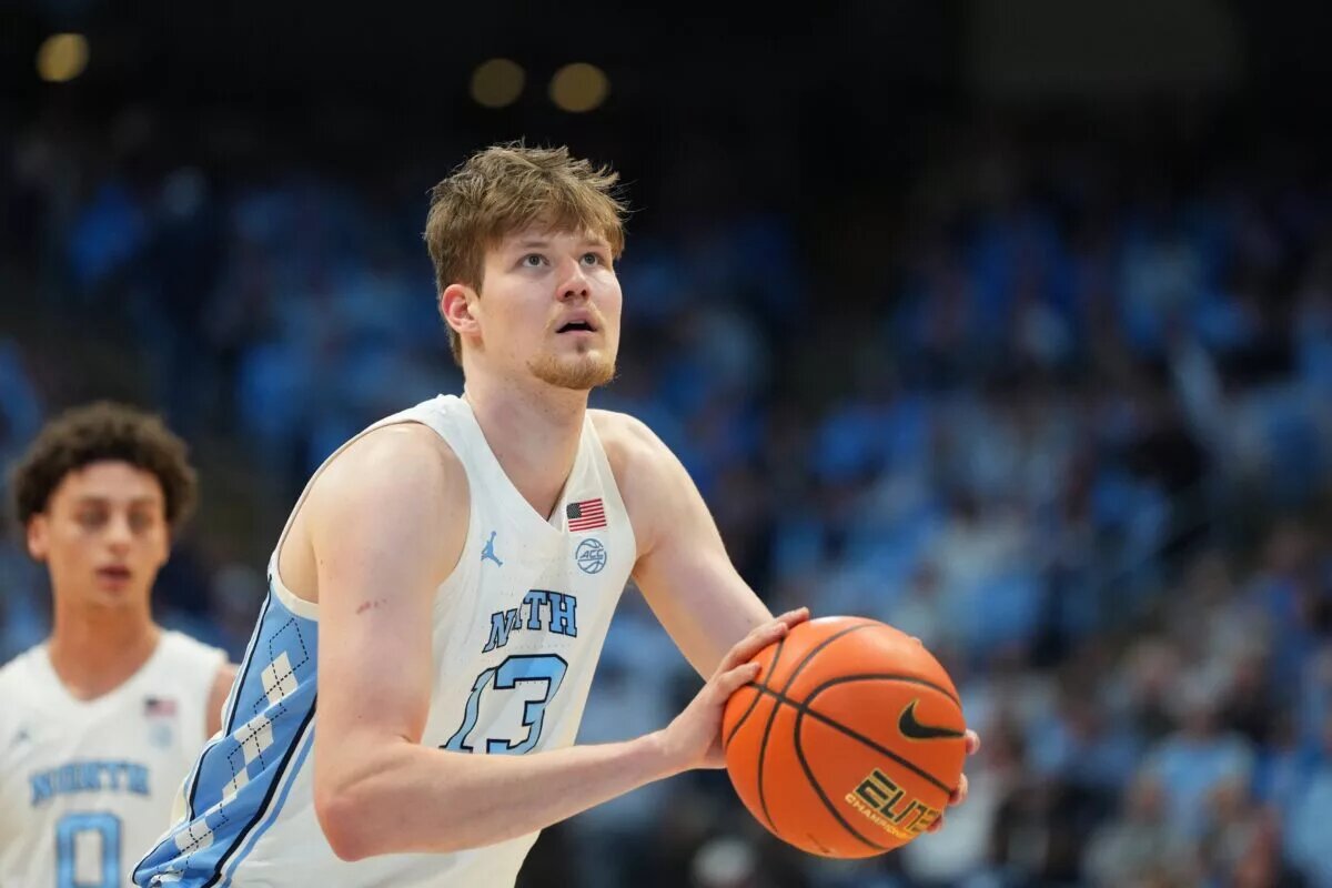 North Carolina Tar Heels center Henri Veesaar (13) at the free throw line in the second half at Dean E. Smith Center.