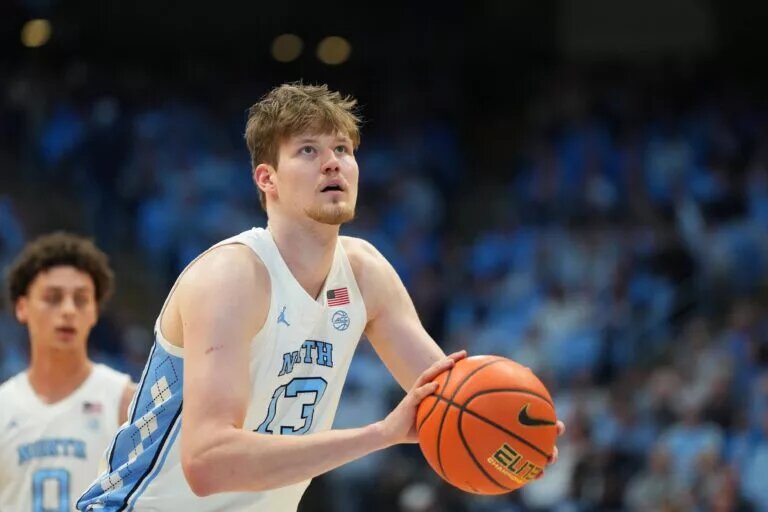 North Carolina Tar Heels center Henri Veesaar (13) at the free throw line in the second half at Dean E. Smith Center.