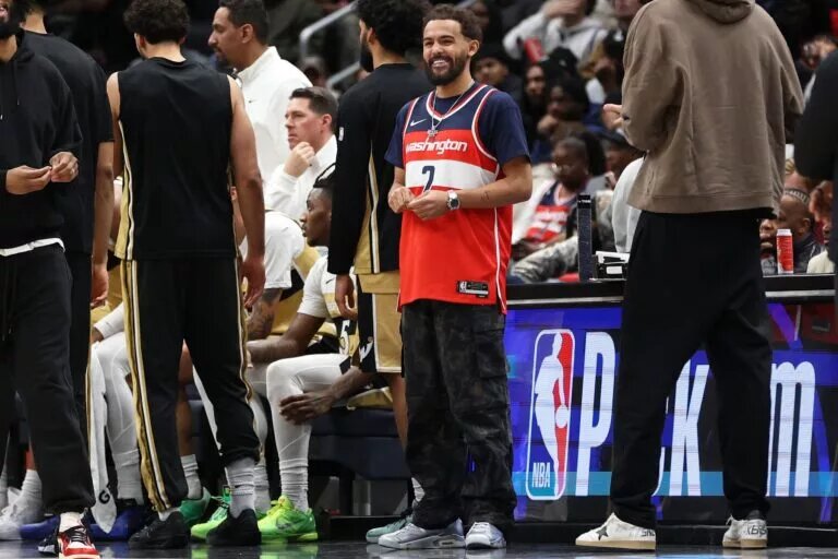 Washington Wizards guard Trae Young (3) looks on during the second half against the Milwaukee Bucks at Capital One Arena.