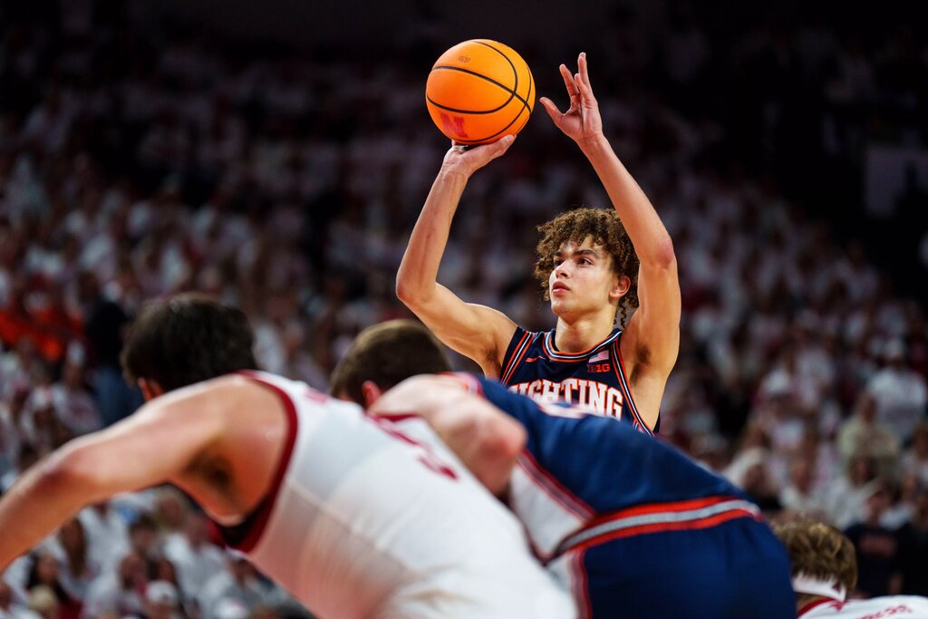  Illinois Fighting Illini guard Keaton Wagler (23) shoots a free throw against the Nebraska Cornhuskers during the second half at Pinnacle Bank Arena.