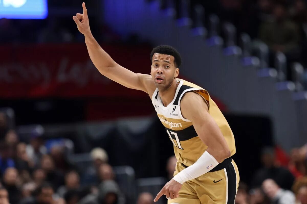 Washington Wizards center Skal Labissiere (17) celebrates during the second half against the Sacramento Kings at Capital One Arena.