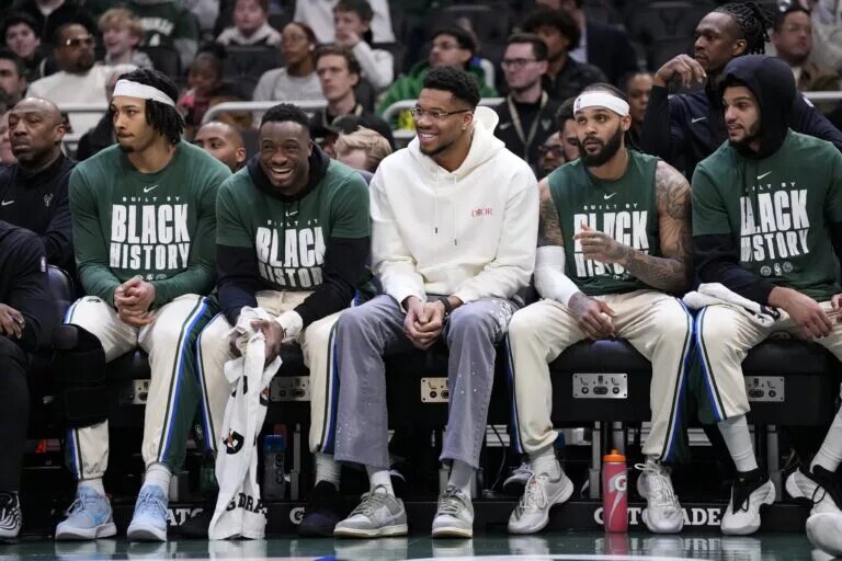 Milwaukee Bucks leader Giannis Antetokounmpo on bench