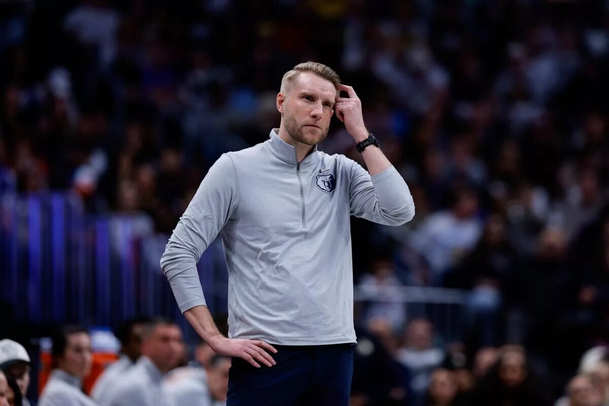 Feb 11, 2026; Denver, Colorado, USA; Memphis Grizzlies head coach Tuomas Iisalo in the second quarter against the Denver Nuggets at Ball Arena. Mandatory Credit: Isaiah J. Downing-Imagn Images