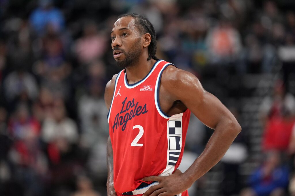; LA Clippers forward Kawhi Leonard (2) reacts against the Orlando Magic in the second half at Intuit Dome.