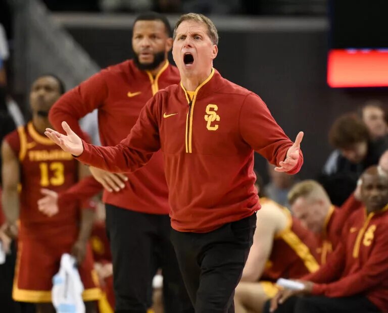 USC head coach Eric Musselman reacts during a game for the Trojans