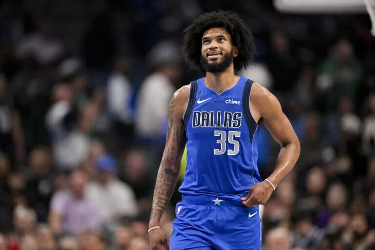 Feb 26, 2026; Dallas, Texas, USA; Dallas Mavericks forward Marvin Bagley III (35) walks back on the court during the second quarter against the Sacramento Kings at the American Airlines Center. Mandatory Credit: Jerome Miron-Imagn Images