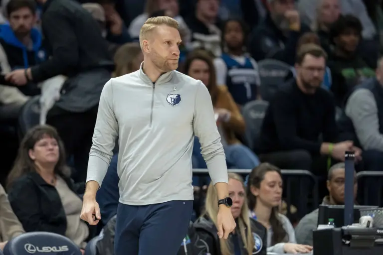 Mar 3, 2026; Minneapolis, Minnesota, USA; Memphis Grizzlies head coach Tuomas Iisalo in the second half against the Minnesota Timberwolves at Target Center. Mandatory Credit: Jesse Johnson-Imagn Images