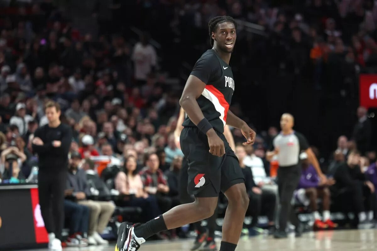 Portland Trail Blazers guard Sidy Cissoko (91) reacts after scoring against the Utah Jazz during the second half at Moda Center.