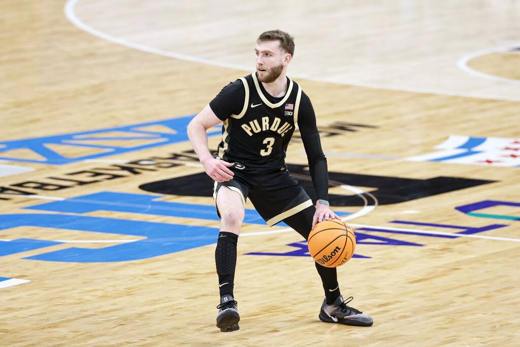 Purdue Boilermakers guard Braden Smith (3) brings the ball up court against the UCLA Bruins during the second half at United Center. 